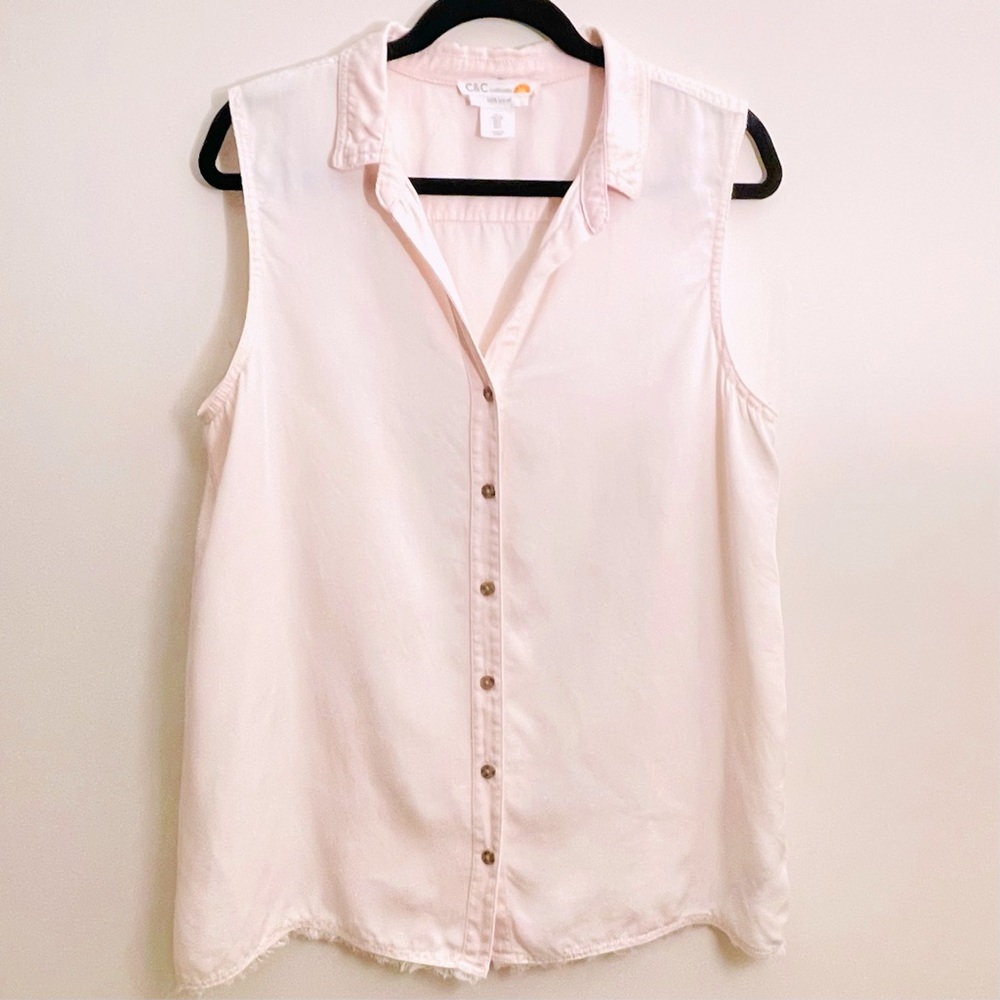 C & C California Light Pink Sleeveless Collared Button-Down Shirt Size US L